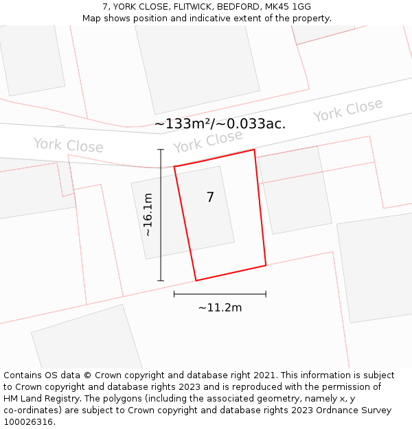 7, YORK CLOSE, FLITWICK, BEDFORD, MK45 1GG: Plot and title map