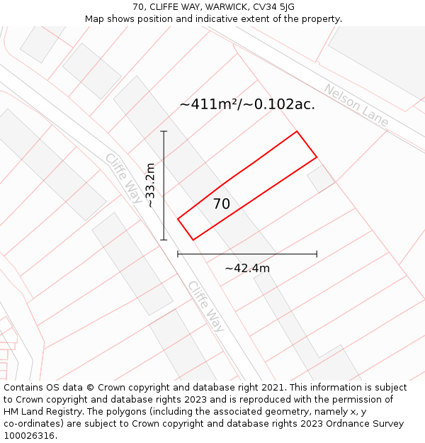 70, CLIFFE WAY, WARWICK, CV34 5JG: Plot and title map