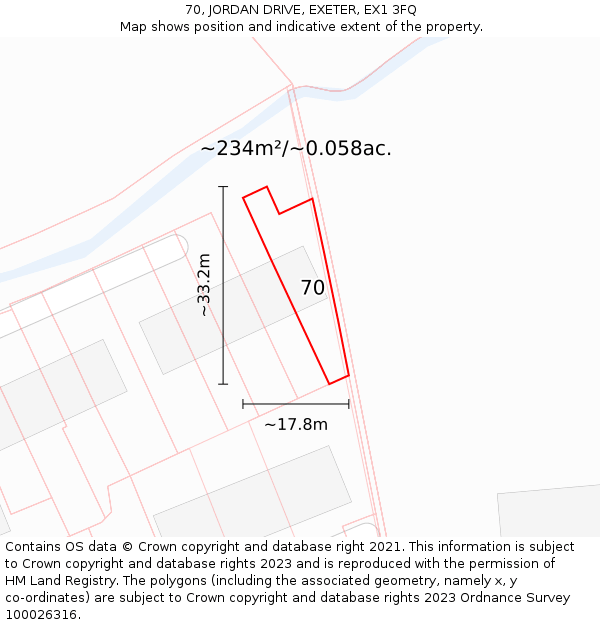 70, JORDAN DRIVE, EXETER, EX1 3FQ: Plot and title map