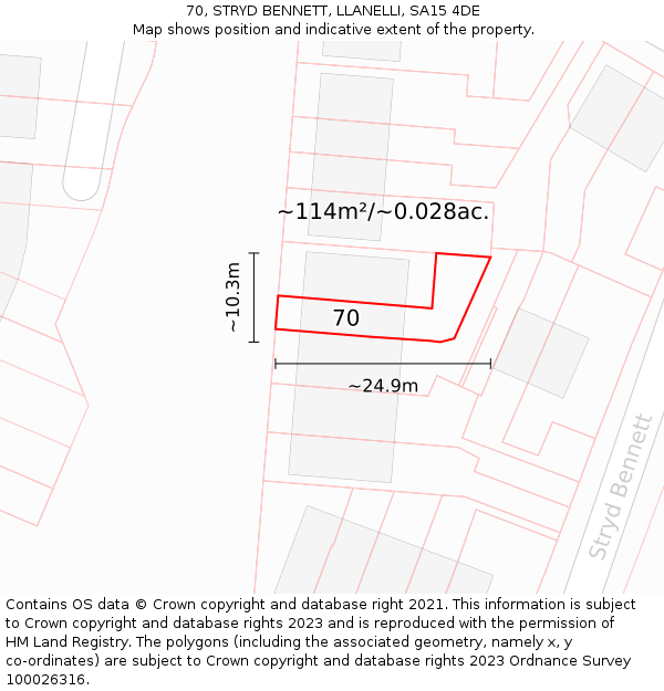 70, STRYD BENNETT, LLANELLI, SA15 4DE: Plot and title map