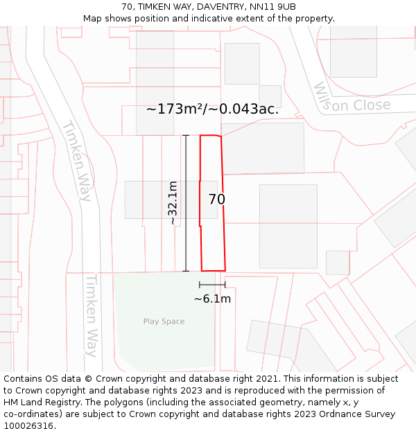 70, TIMKEN WAY, DAVENTRY, NN11 9UB: Plot and title map