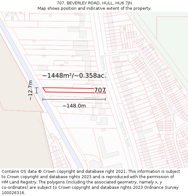 707, BEVERLEY ROAD, HULL, HU6 7JN: Plot and title map