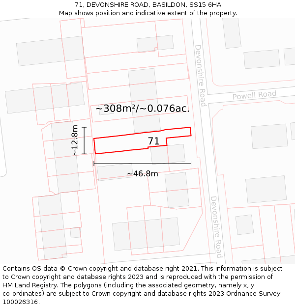 71, DEVONSHIRE ROAD, BASILDON, SS15 6HA: Plot and title map