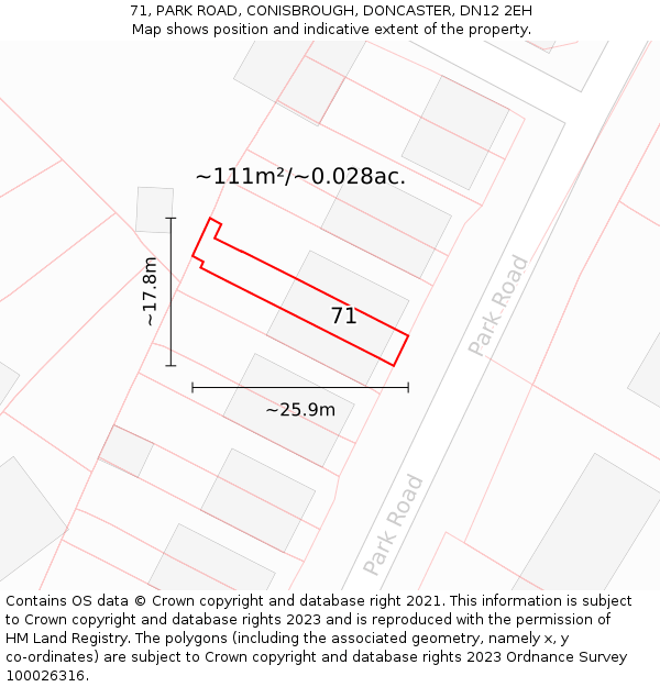 71, PARK ROAD, CONISBROUGH, DONCASTER, DN12 2EH: Plot and title map