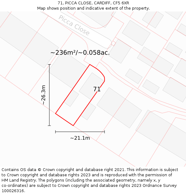 71, PICCA CLOSE, CARDIFF, CF5 6XR: Plot and title map
