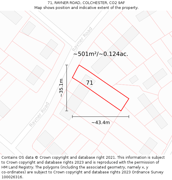 71, RAYNER ROAD, COLCHESTER, CO2 9AF: Plot and title map