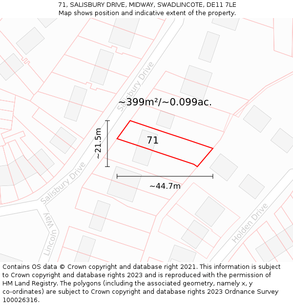 71, SALISBURY DRIVE, MIDWAY, SWADLINCOTE, DE11 7LE: Plot and title map