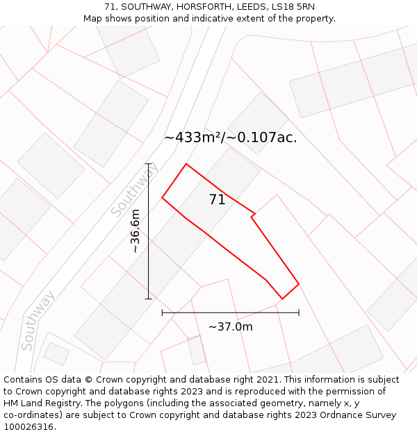 71, SOUTHWAY, HORSFORTH, LEEDS, LS18 5RN: Plot and title map