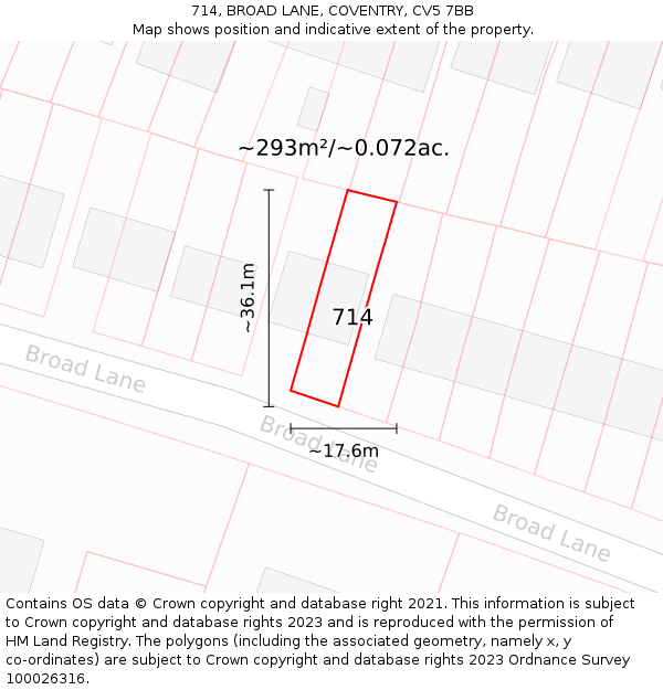 714, BROAD LANE, COVENTRY, CV5 7BB: Plot and title map