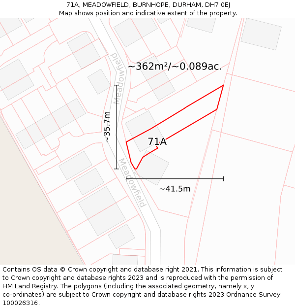 71A, MEADOWFIELD, BURNHOPE, DURHAM, DH7 0EJ: Plot and title map