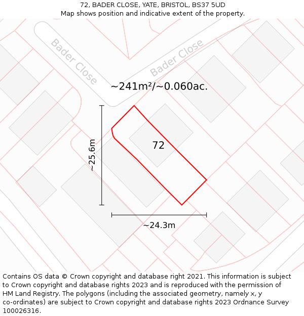 72, BADER CLOSE, YATE, BRISTOL, BS37 5UD: Plot and title map