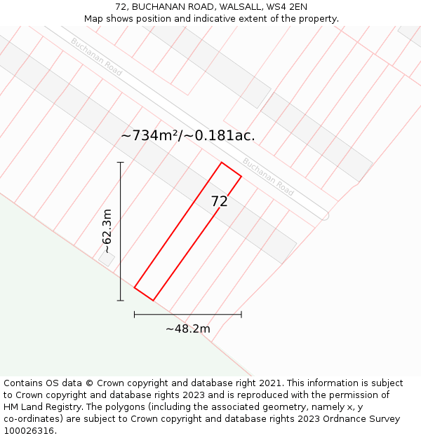 72, BUCHANAN ROAD, WALSALL, WS4 2EN: Plot and title map