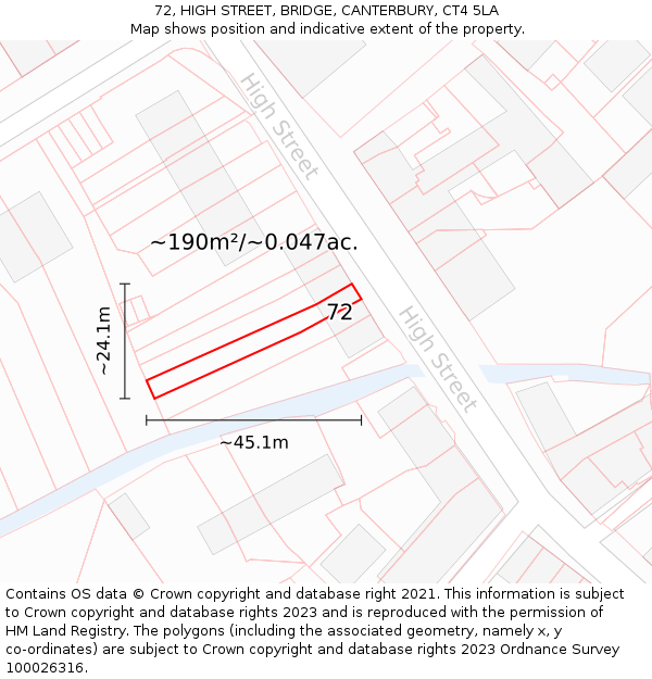 72, HIGH STREET, BRIDGE, CANTERBURY, CT4 5LA: Plot and title map