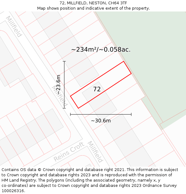 72, MILLFIELD, NESTON, CH64 3TF: Plot and title map