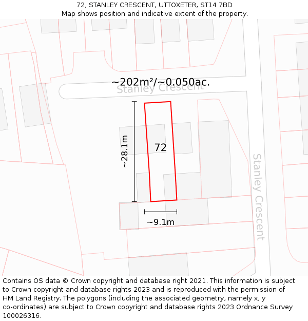 72, STANLEY CRESCENT, UTTOXETER, ST14 7BD: Plot and title map