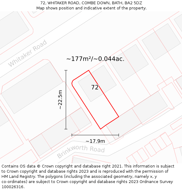 72, WHITAKER ROAD, COMBE DOWN, BATH, BA2 5DZ: Plot and title map