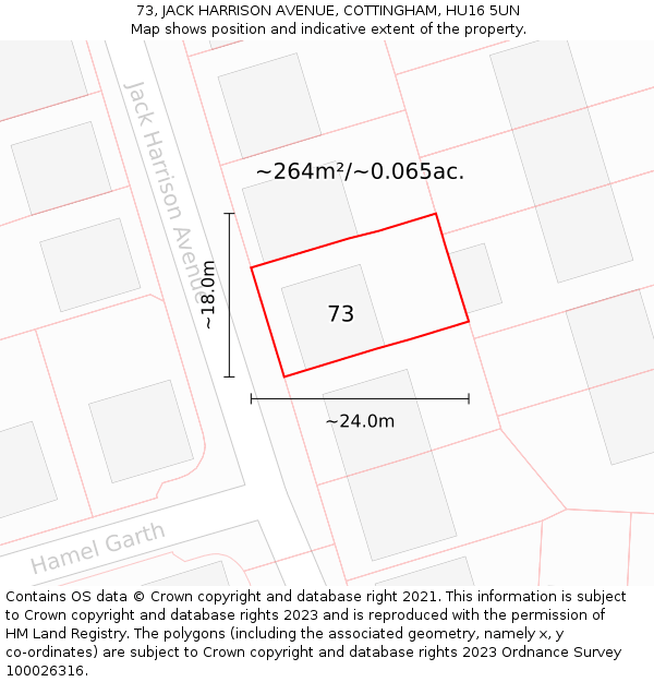 73, JACK HARRISON AVENUE, COTTINGHAM, HU16 5UN: Plot and title map