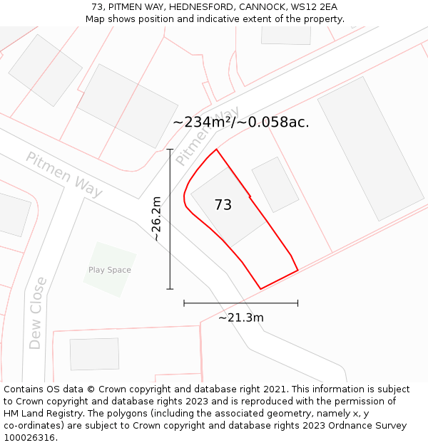 73, PITMEN WAY, HEDNESFORD, CANNOCK, WS12 2EA: Plot and title map