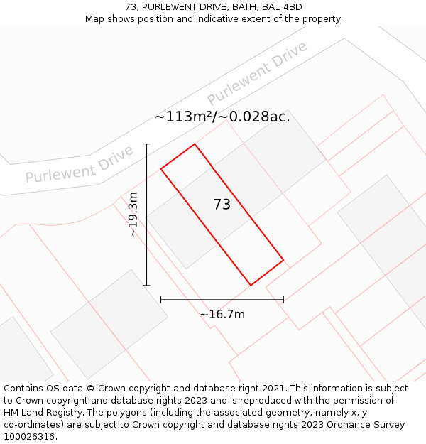 73, PURLEWENT DRIVE, BATH, BA1 4BD: Plot and title map