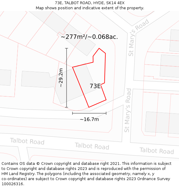 73E, TALBOT ROAD, HYDE, SK14 4EX: Plot and title map