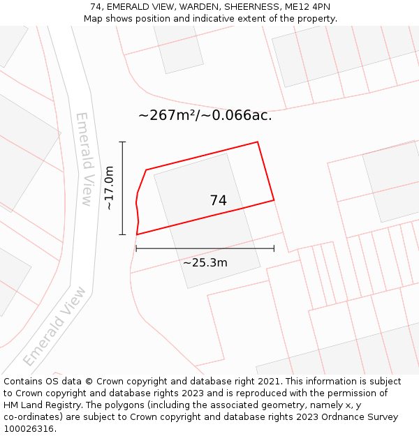 74, EMERALD VIEW, WARDEN, SHEERNESS, ME12 4PN: Plot and title map