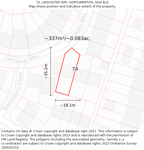 74, LANCASTER WAY, NORTHAMPTON, NN4 8LD: Plot and title map