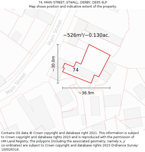 74, MAIN STREET, ETWALL, DERBY, DE65 6LP: Plot and title map