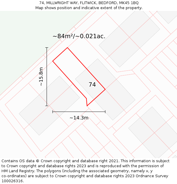 74, MILLWRIGHT WAY, FLITWICK, BEDFORD, MK45 1BQ: Plot and title map