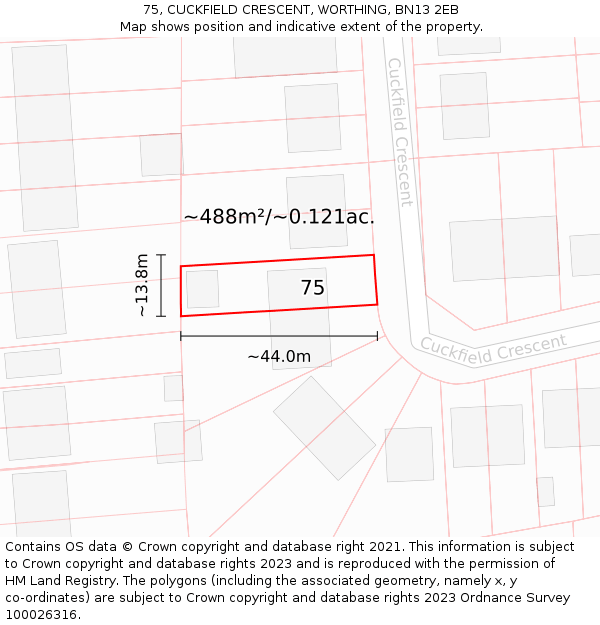 75, CUCKFIELD CRESCENT, WORTHING, BN13 2EB: Plot and title map