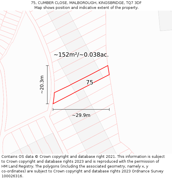 75, CUMBER CLOSE, MALBOROUGH, KINGSBRIDGE, TQ7 3DF: Plot and title map