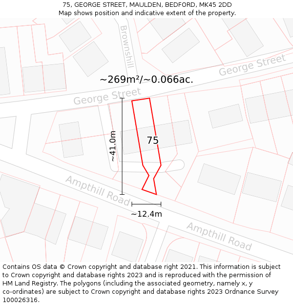 75, GEORGE STREET, MAULDEN, BEDFORD, MK45 2DD: Plot and title map