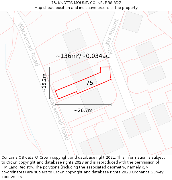 75, KNOTTS MOUNT, COLNE, BB8 8DZ: Plot and title map