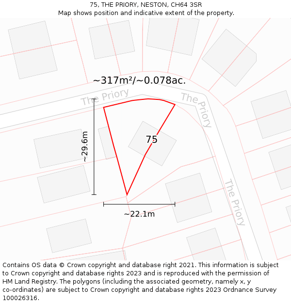 75, THE PRIORY, NESTON, CH64 3SR: Plot and title map