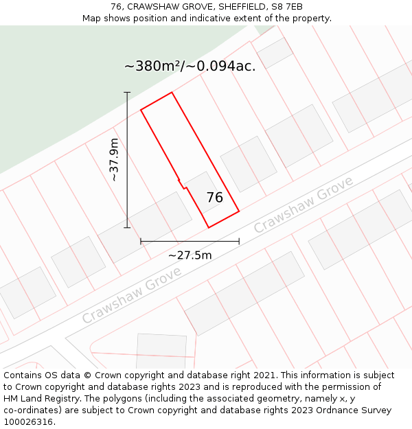 76, CRAWSHAW GROVE, SHEFFIELD, S8 7EB: Plot and title map