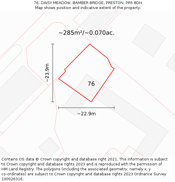 76, DAISY MEADOW, BAMBER BRIDGE, PRESTON, PR5 8DH: Plot and title map