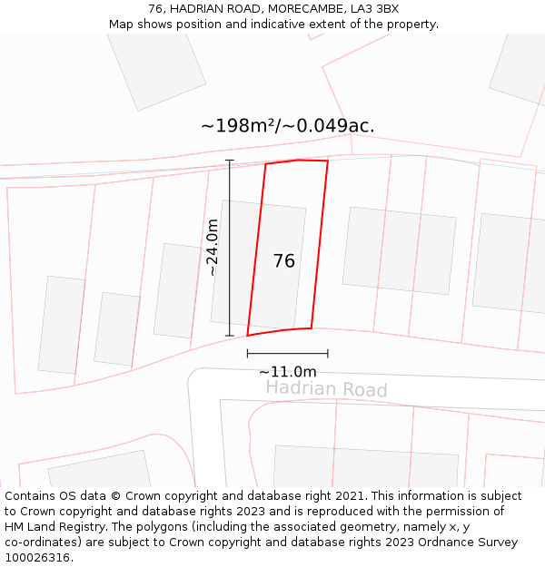 76, HADRIAN ROAD, MORECAMBE, LA3 3BX: Plot and title map