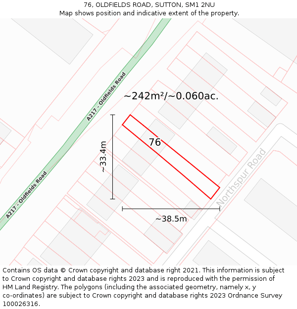 76, OLDFIELDS ROAD, SUTTON, SM1 2NU: Plot and title map