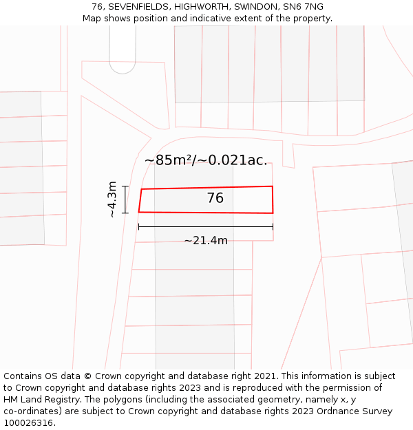 76, SEVENFIELDS, HIGHWORTH, SWINDON, SN6 7NG: Plot and title map