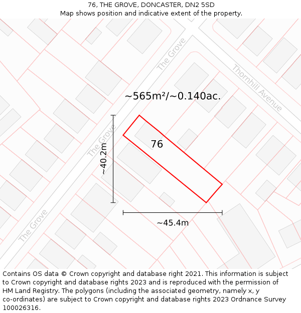 76, THE GROVE, DONCASTER, DN2 5SD: Plot and title map