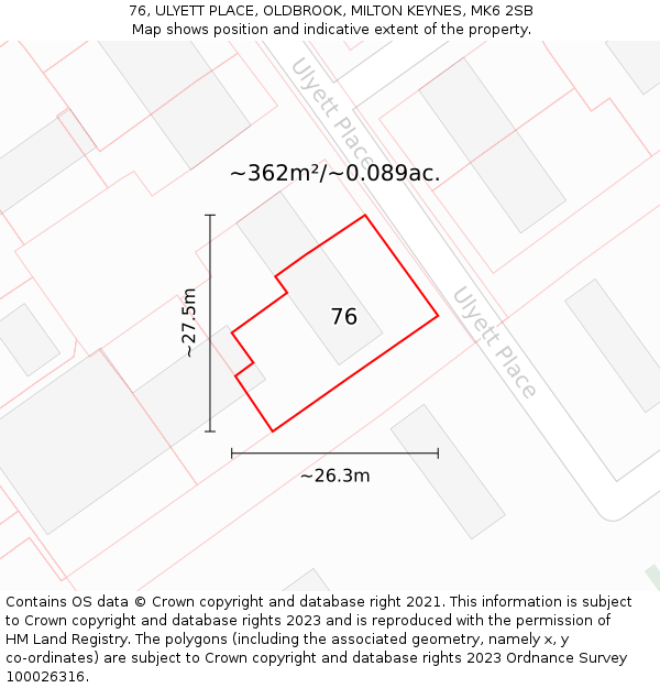 76, ULYETT PLACE, OLDBROOK, MILTON KEYNES, MK6 2SB: Plot and title map