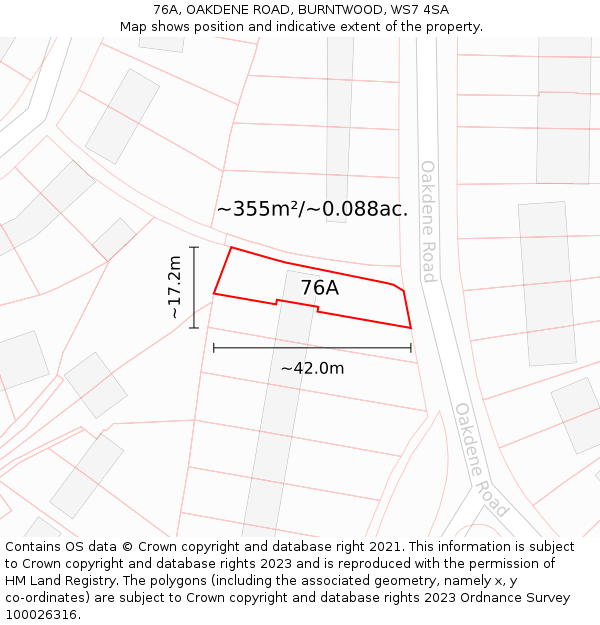 76A, OAKDENE ROAD, BURNTWOOD, WS7 4SA: Plot and title map