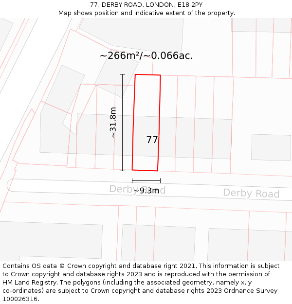 77, DERBY ROAD, LONDON, E18 2PY: Plot and title map