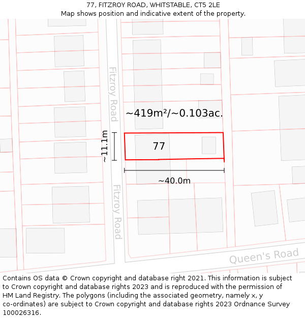 77, FITZROY ROAD, WHITSTABLE, CT5 2LE: Plot and title map
