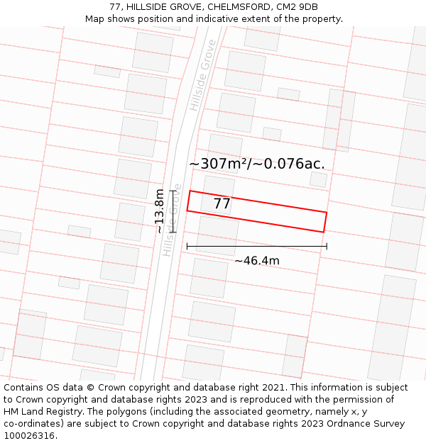 77, HILLSIDE GROVE, CHELMSFORD, CM2 9DB: Plot and title map