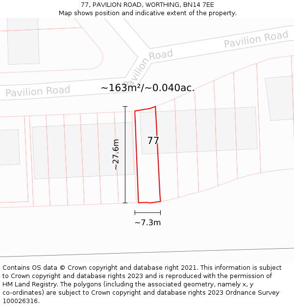 77, PAVILION ROAD, WORTHING, BN14 7EE: Plot and title map