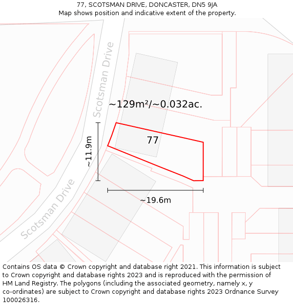 77, SCOTSMAN DRIVE, DONCASTER, DN5 9JA: Plot and title map