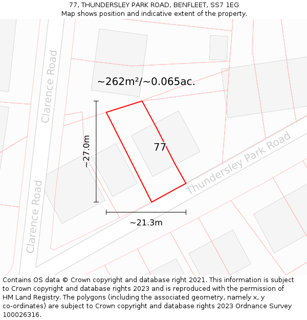77, THUNDERSLEY PARK ROAD, BENFLEET, SS7 1EG: Plot and title map