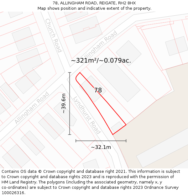 78, ALLINGHAM ROAD, REIGATE, RH2 8HX: Plot and title map