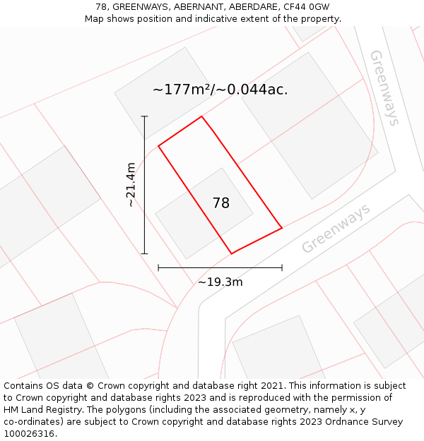 78, GREENWAYS, ABERNANT, ABERDARE, CF44 0GW: Plot and title map