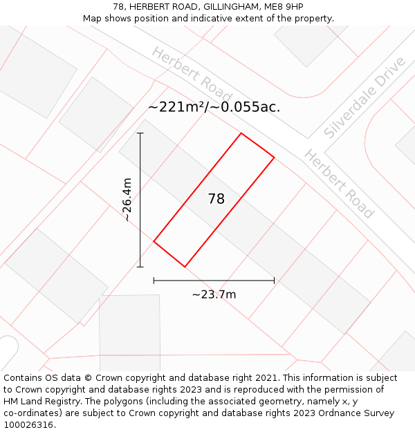 78, HERBERT ROAD, GILLINGHAM, ME8 9HP: Plot and title map
